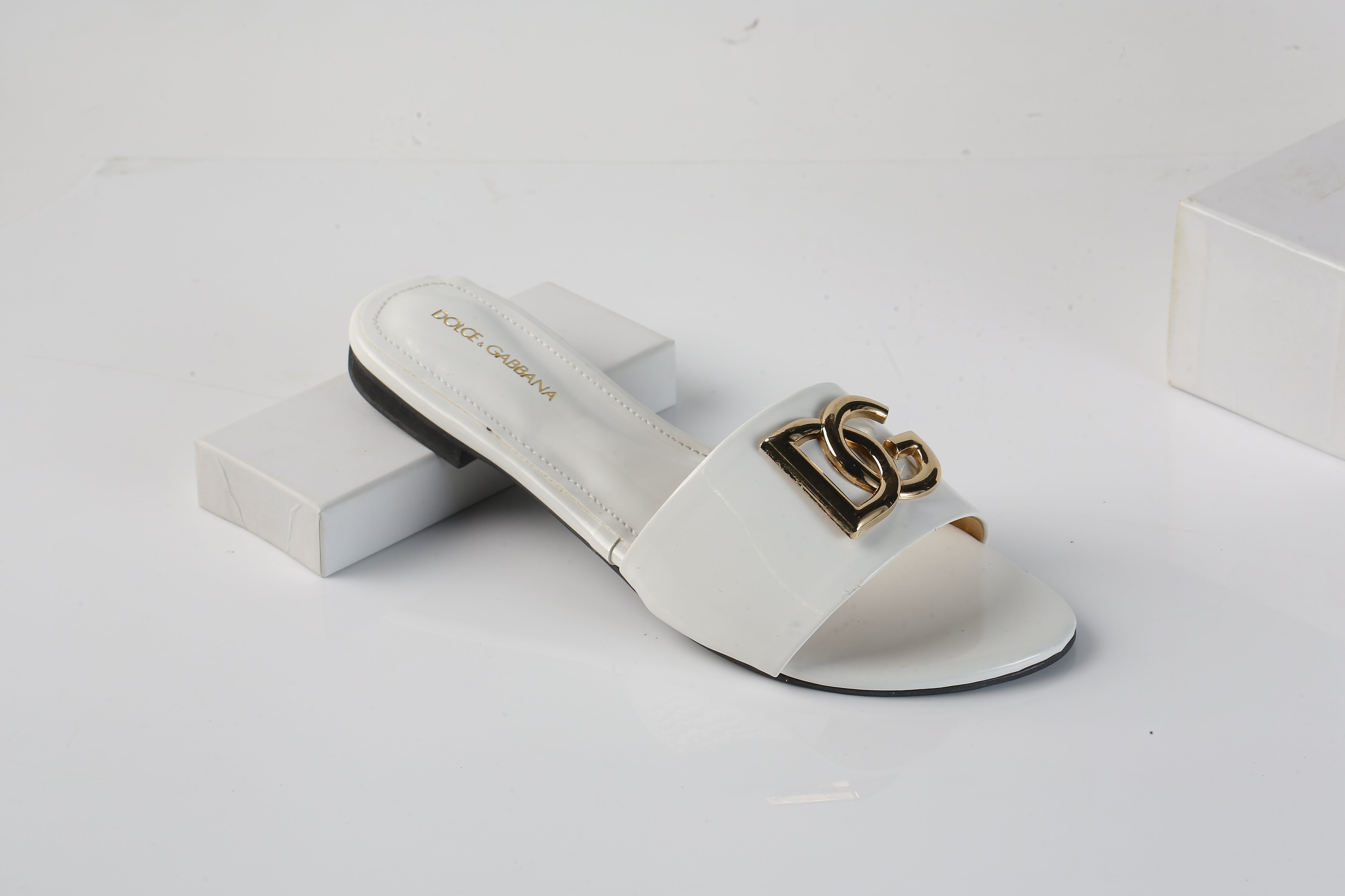 DOLCE & GABBANA SLIDE SANDALS - WHITE