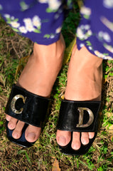 CHRISTIAN DIOR METAL LOGO CD SLIDES - BLACK