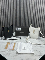 YSL SAINT LAURENT Le 5 A 7 Mini YSL Vertical Bucket Bag in Smooth Leather-WHITE