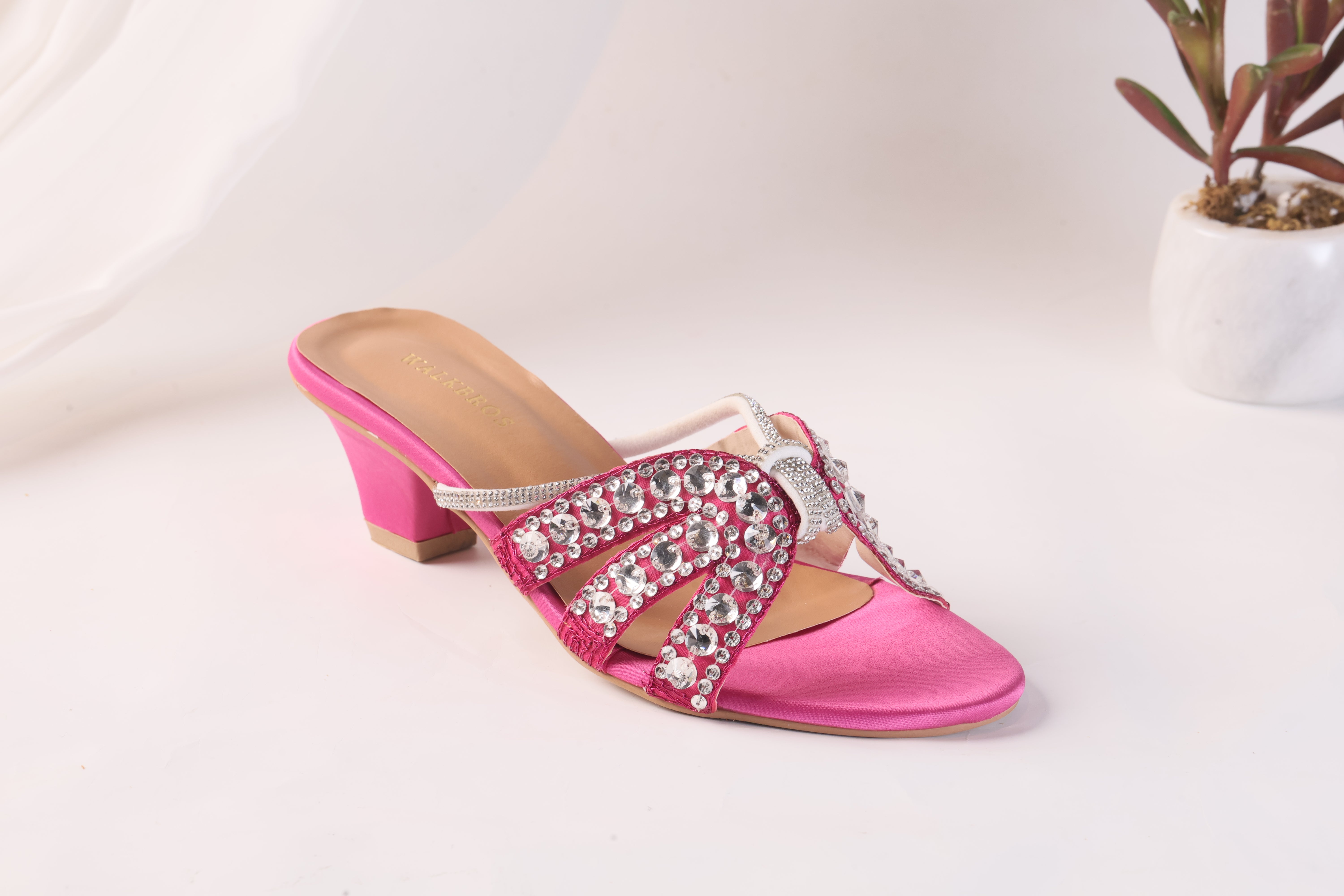 WALK BROS EMBROIDERED RHINESTONE HEEL - PINK