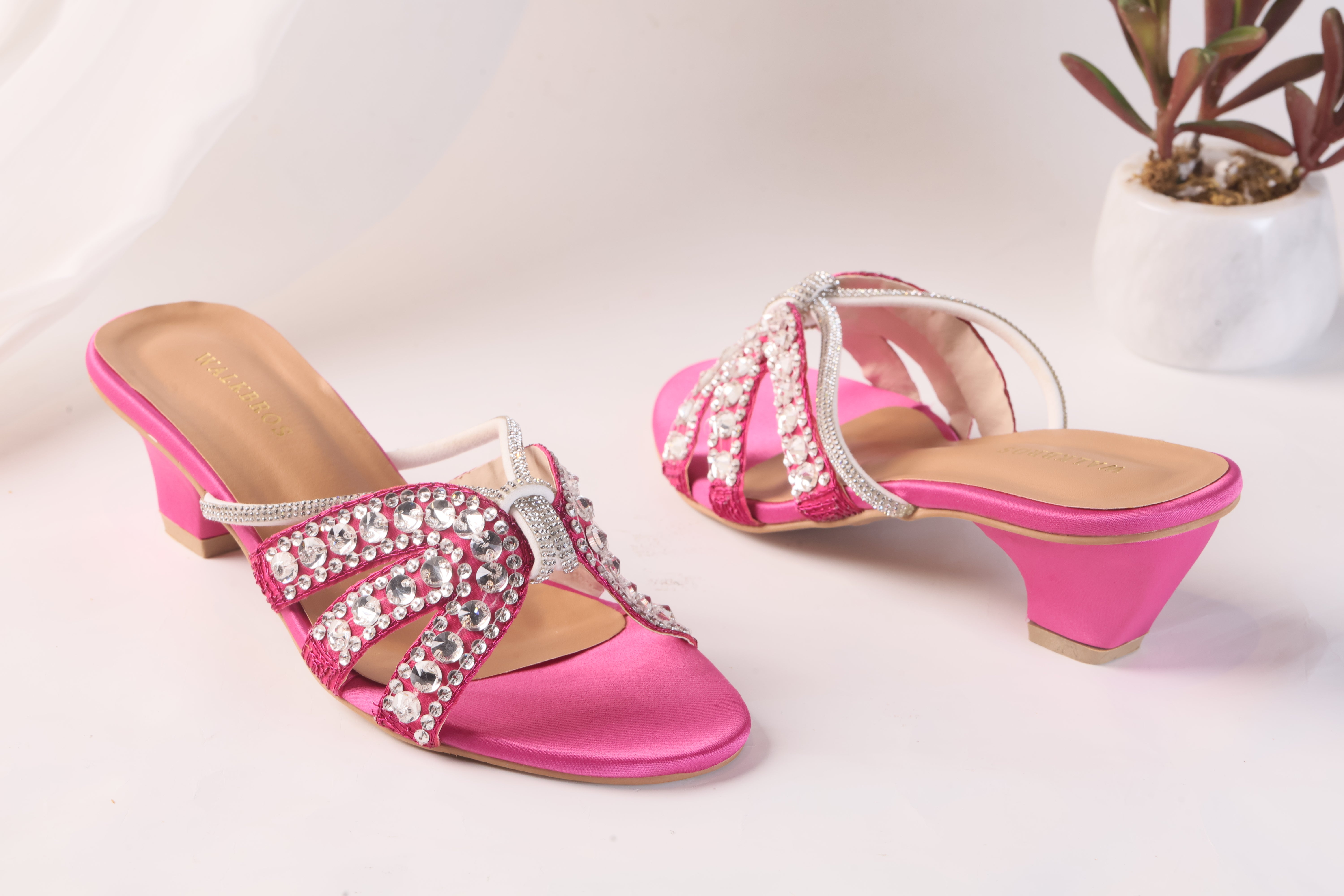 WALK BROS EMBROIDERED RHINESTONE HEEL - PINK