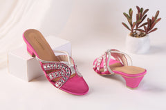 WALK BROS EMBROIDERED RHINESTONE HEEL - PINK