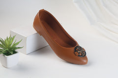 TORY BRUCH BROWN CLAIRE BALLET FLAT PUMPS