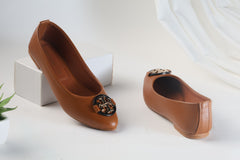 TORY BRUCH BROWN CLAIRE BALLET FLAT PUMPS