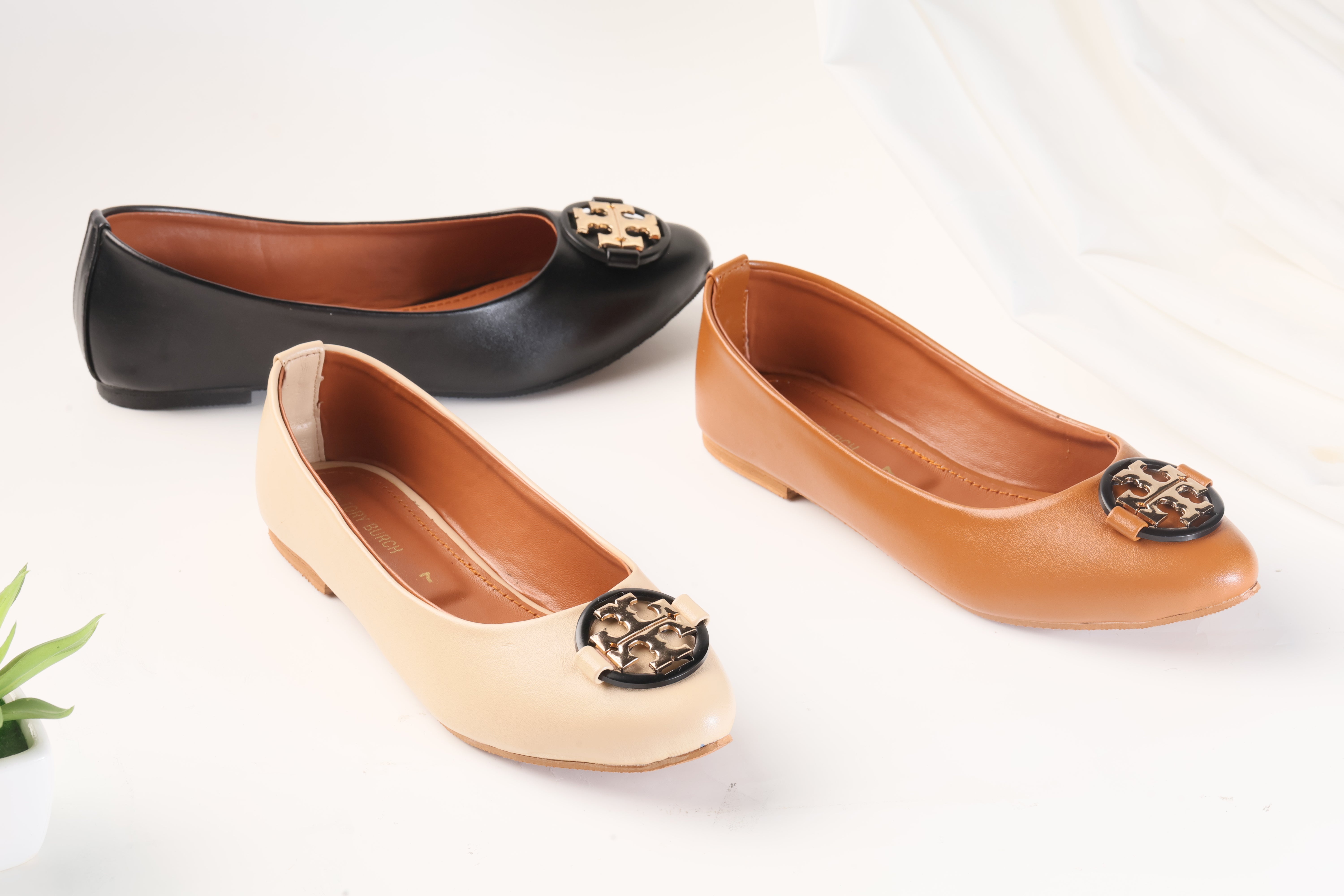 TORY BRUCH BROWN CLAIRE BALLET FLAT PUMPS