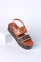 LV MONOGRAM WEDGES SANDALS - BROWN