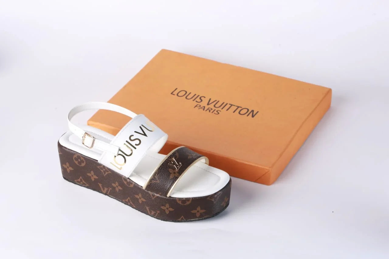 LV MONOGRAM WEDGES SANDALS - WHITE