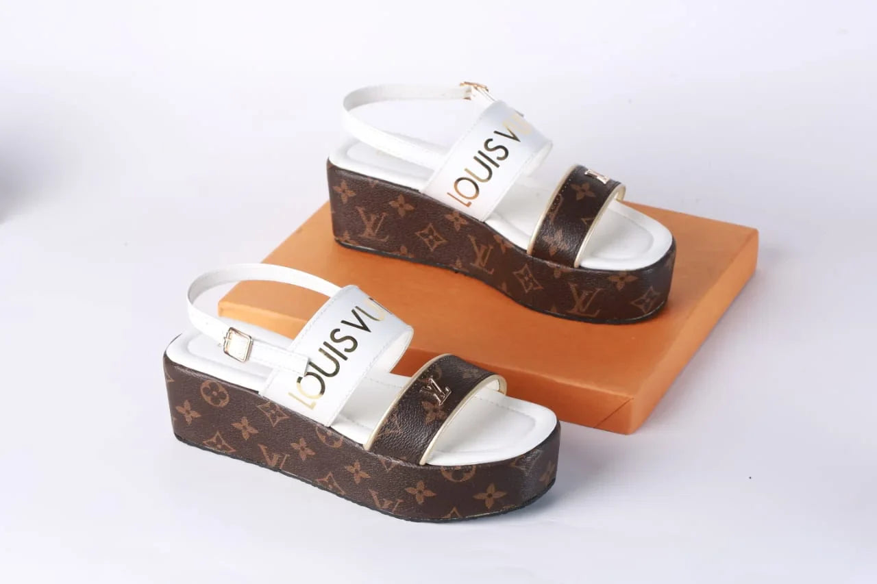 LV MONOGRAM WEDGES SANDALS - WHITE