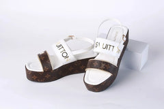 LV MONOGRAM WEDGES SANDALS - WHITE