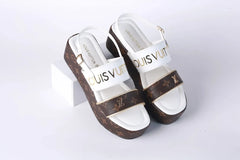 LV MONOGRAM WEDGES SANDALS - WHITE