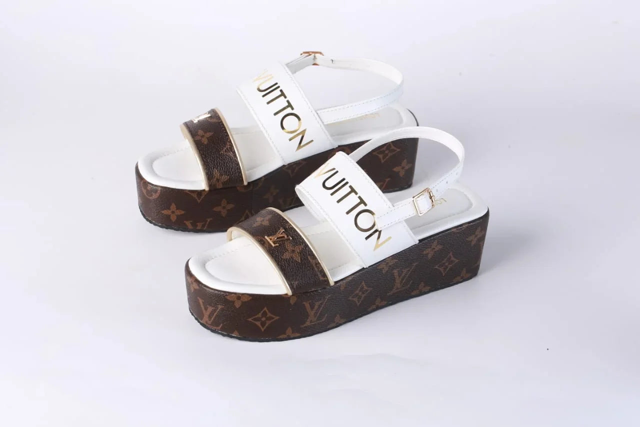 LV MONOGRAM WEDGES SANDALS - WHITE