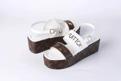 LV MONOGRAM WEDGES SANDALS - WHITE