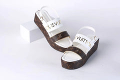 LV MONOGRAM WEDGES SANDALS - WHITE