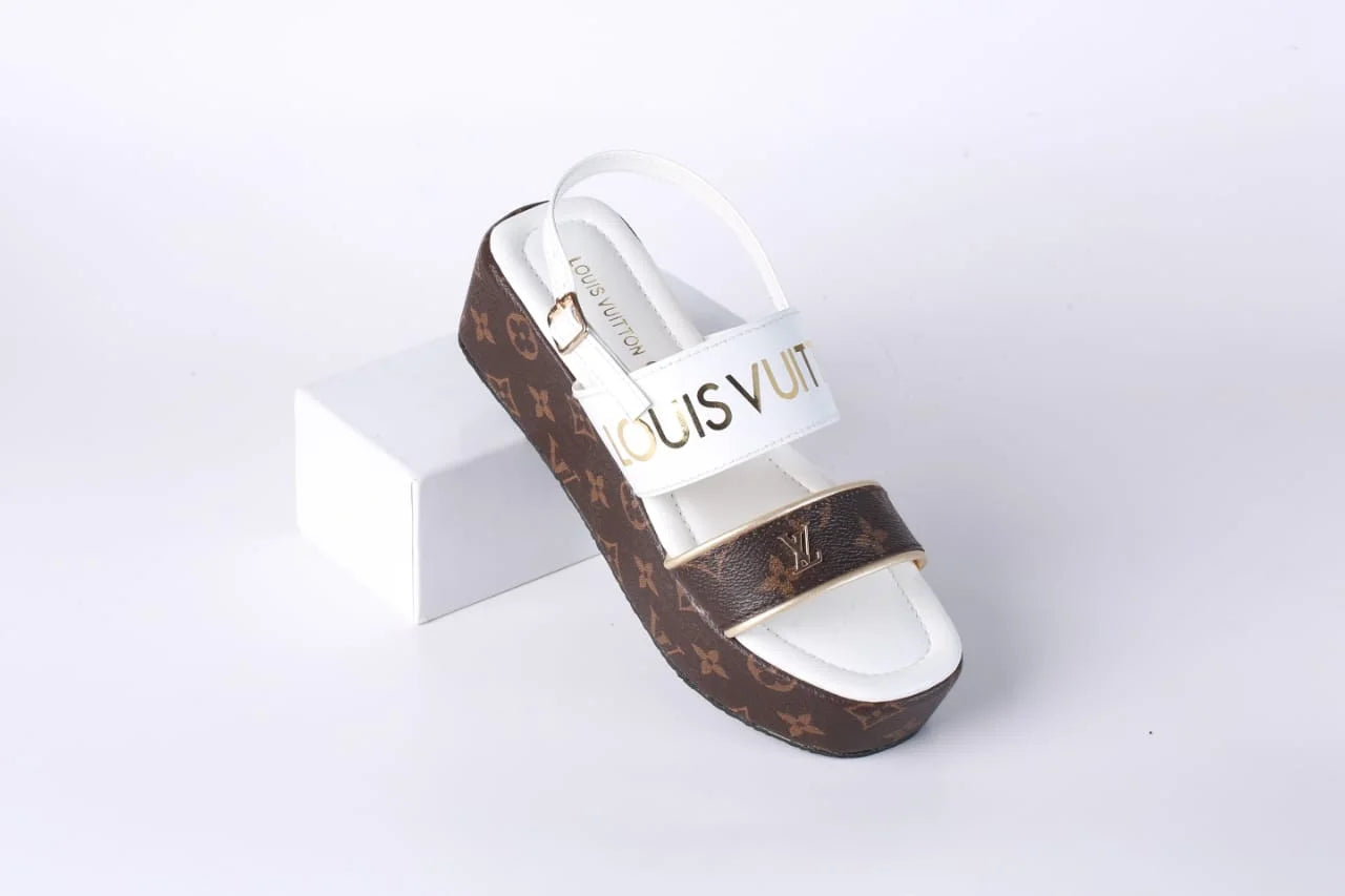 LV MONOGRAM WEDGES SANDALS - WHITE