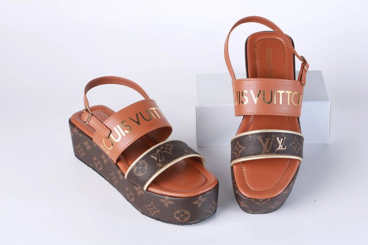 LV MONOGRAM WEDGES SANDALS - BROWN