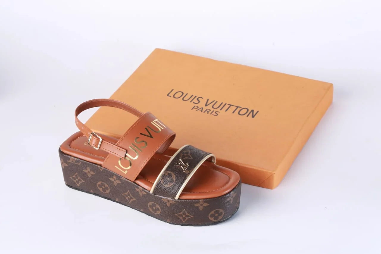 LV MONOGRAM WEDGES SANDALS - BROWN