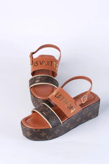 LV MONOGRAM WEDGES SANDALS - BROWN