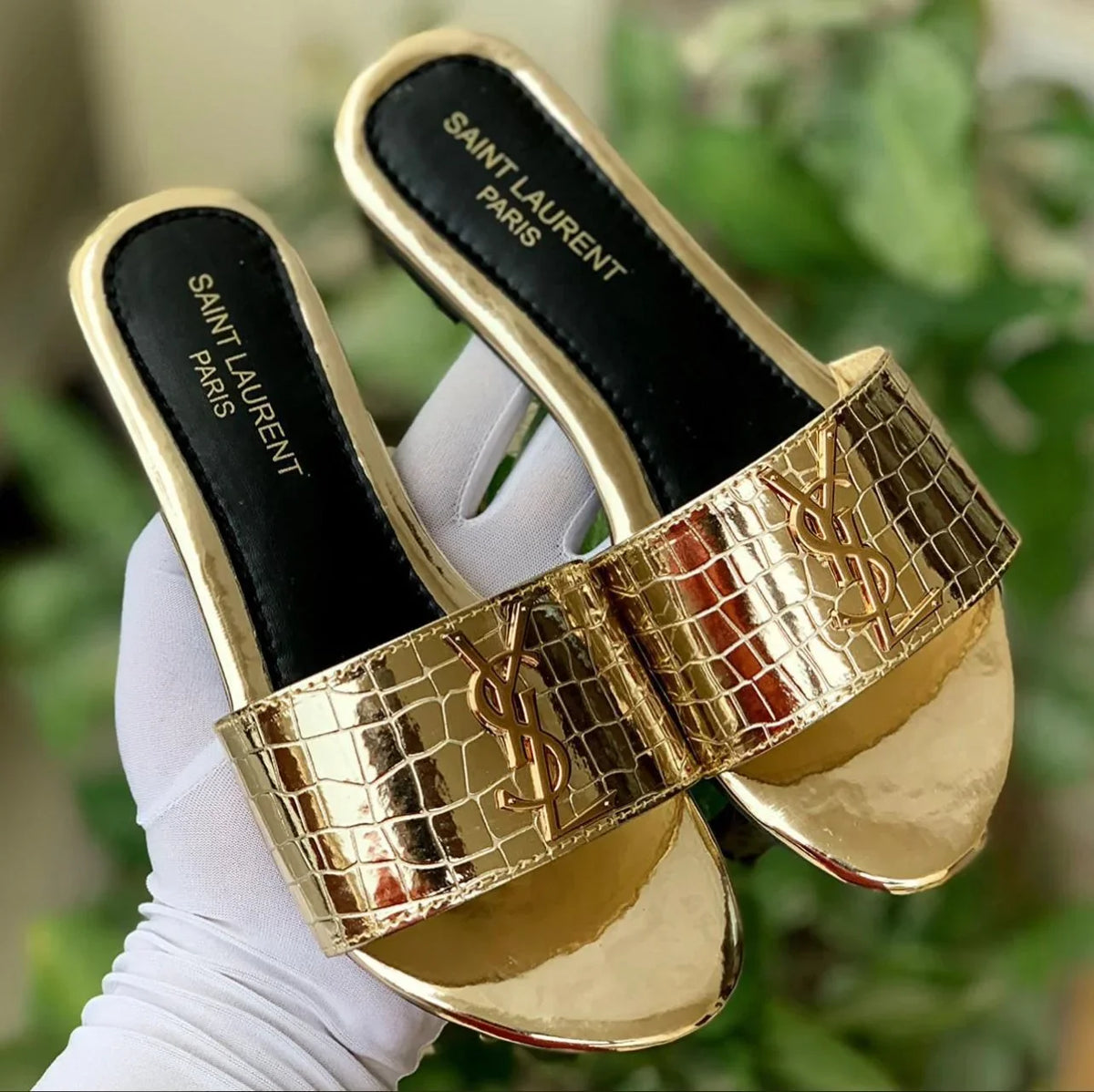 YSL CROCODILE SLIPPERS - GOLDEN