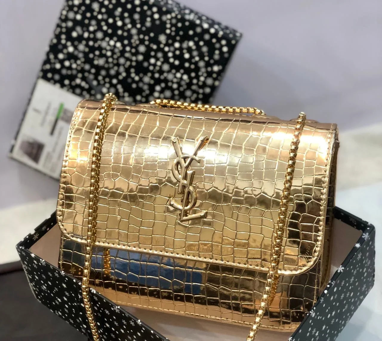 COMBO DEAL - YSL CROSS BODY BAG & YSL SLIDES - GOLDEN