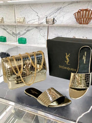 COMBO DEAL - YSL CROSS BODY BAG & YSL SLIDES - GOLDEN