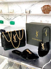 COMBO DEAL - YSL CROSS BODY BAG & YSL SLIDES - BLACK