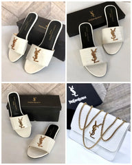 COMBO DEAL - YSL CROSS BODY BAG & YSL SLIDES - WHITE