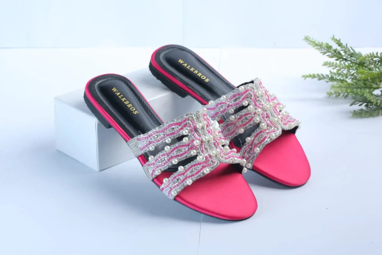 WALKBROS EMBROIDERED PEARLS FLATS - PINK