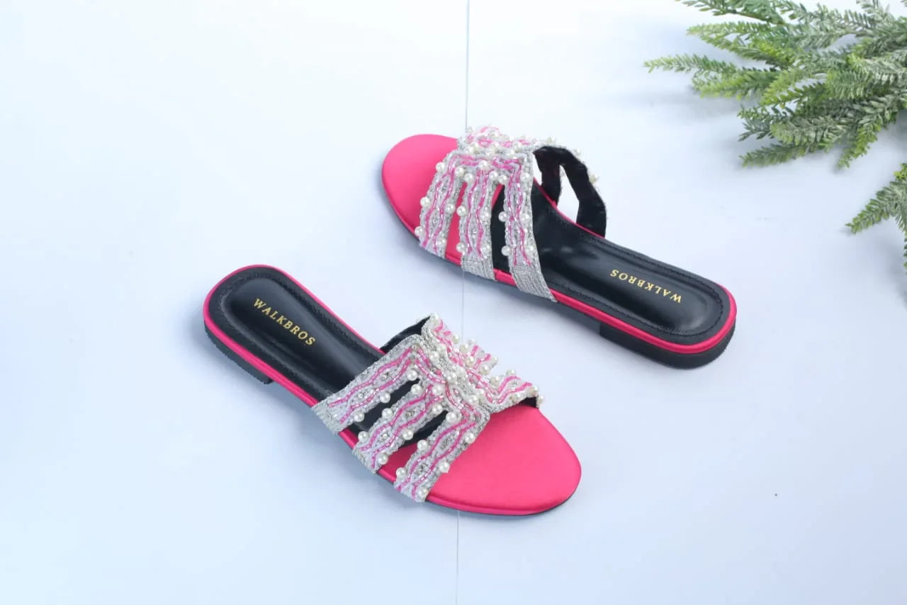 WALKBROS EMBROIDERED PEARLS FLATS - PINK