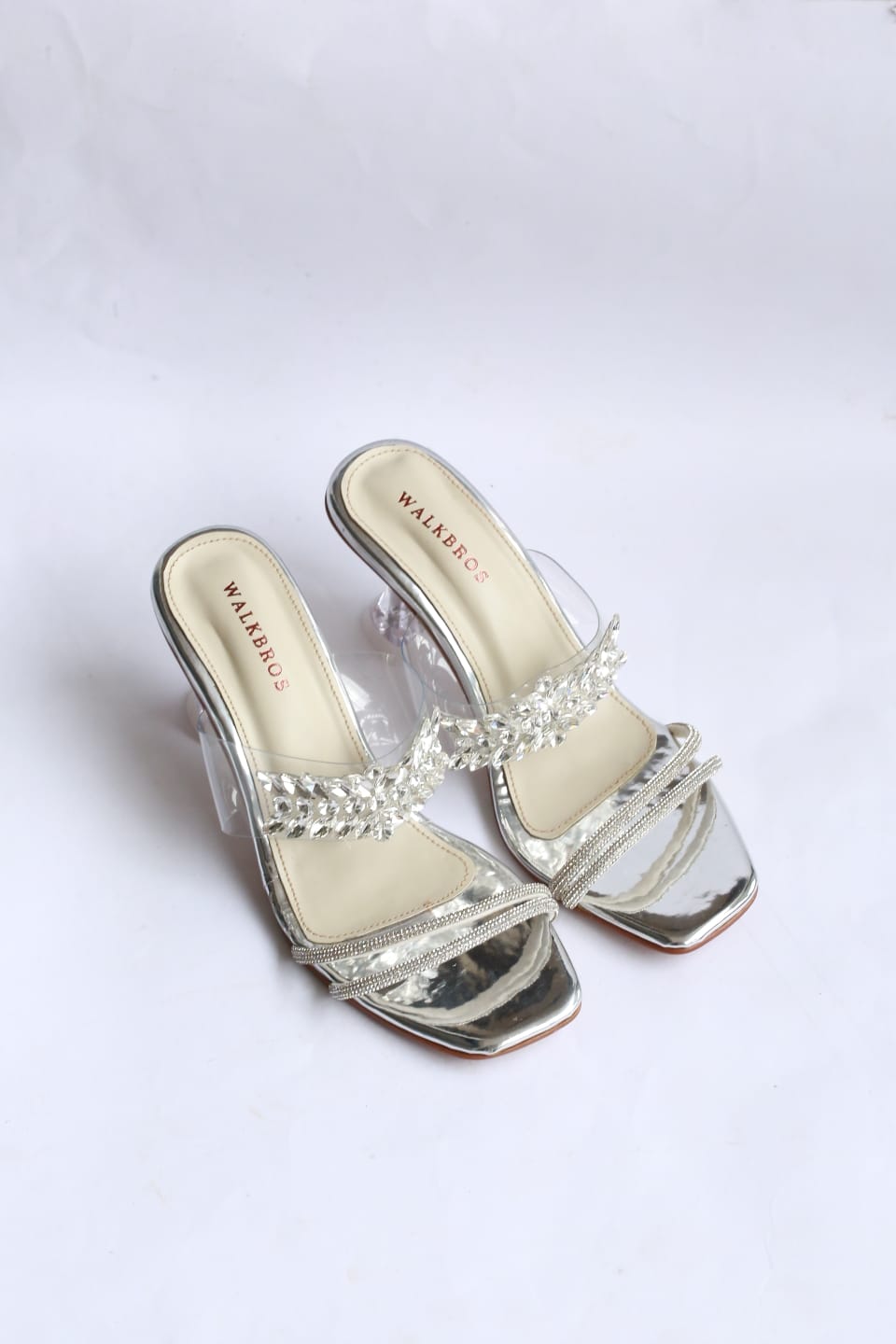 WALK BROS CRYSTAL FLOWER HEELS - SILVER