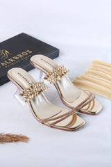 WALK BROS CRYSTAL FLOWER HEELS (Golden)