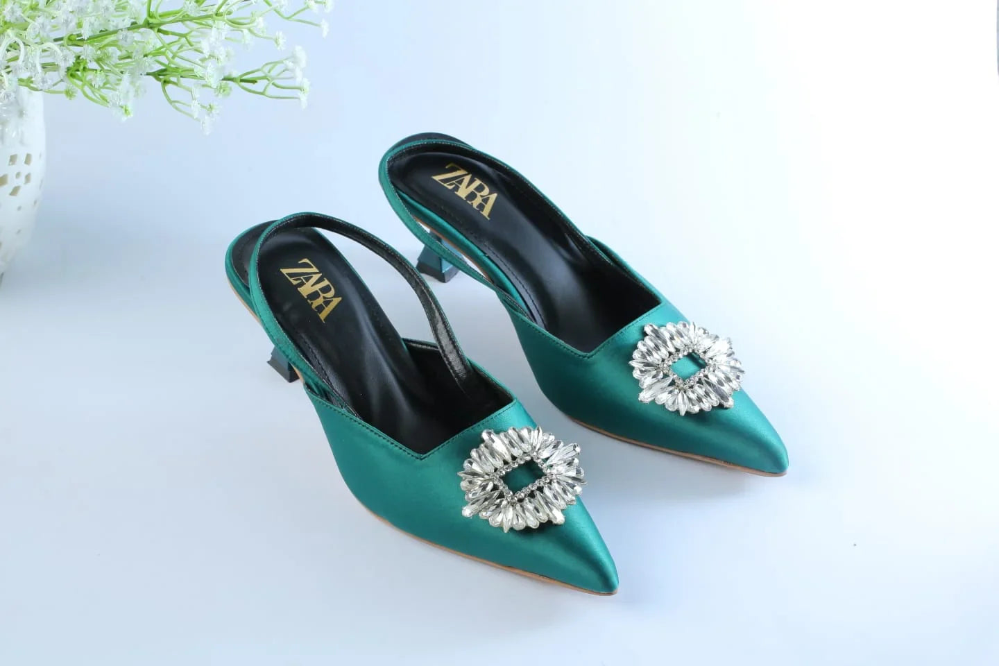 EMBELLISHED KITTEN HEELS - GREEN