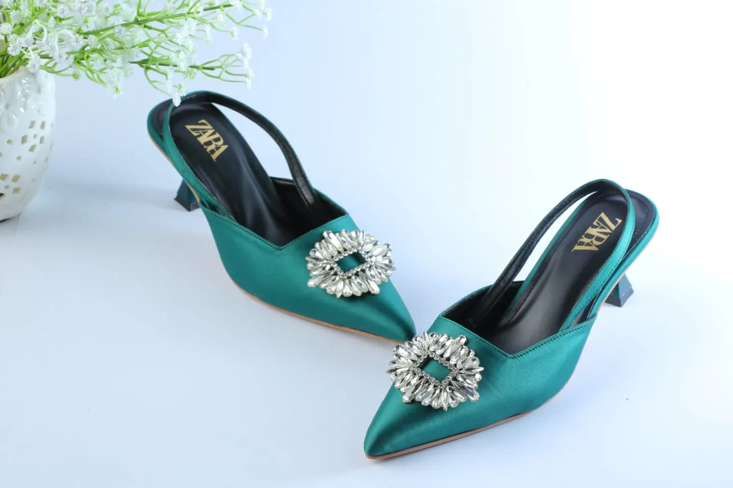 EMBELLISHED KITTEN HEELS - GREEN