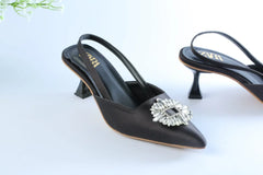 EMBELLISHED KITTEN HEELS - BLACK