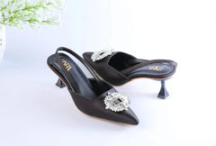 EMBELLISHED KITTEN HEELS - BLACK