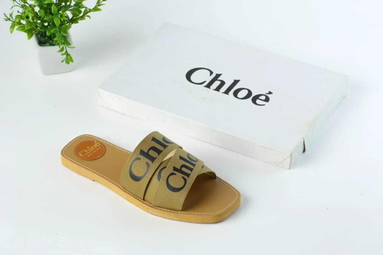 CHLOE WOODY FLAT MULE - KHAKI