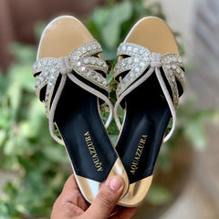 AQUAZZURA EMBROIDERED RHINESTONE FLAT SANDALS - GOLDEN