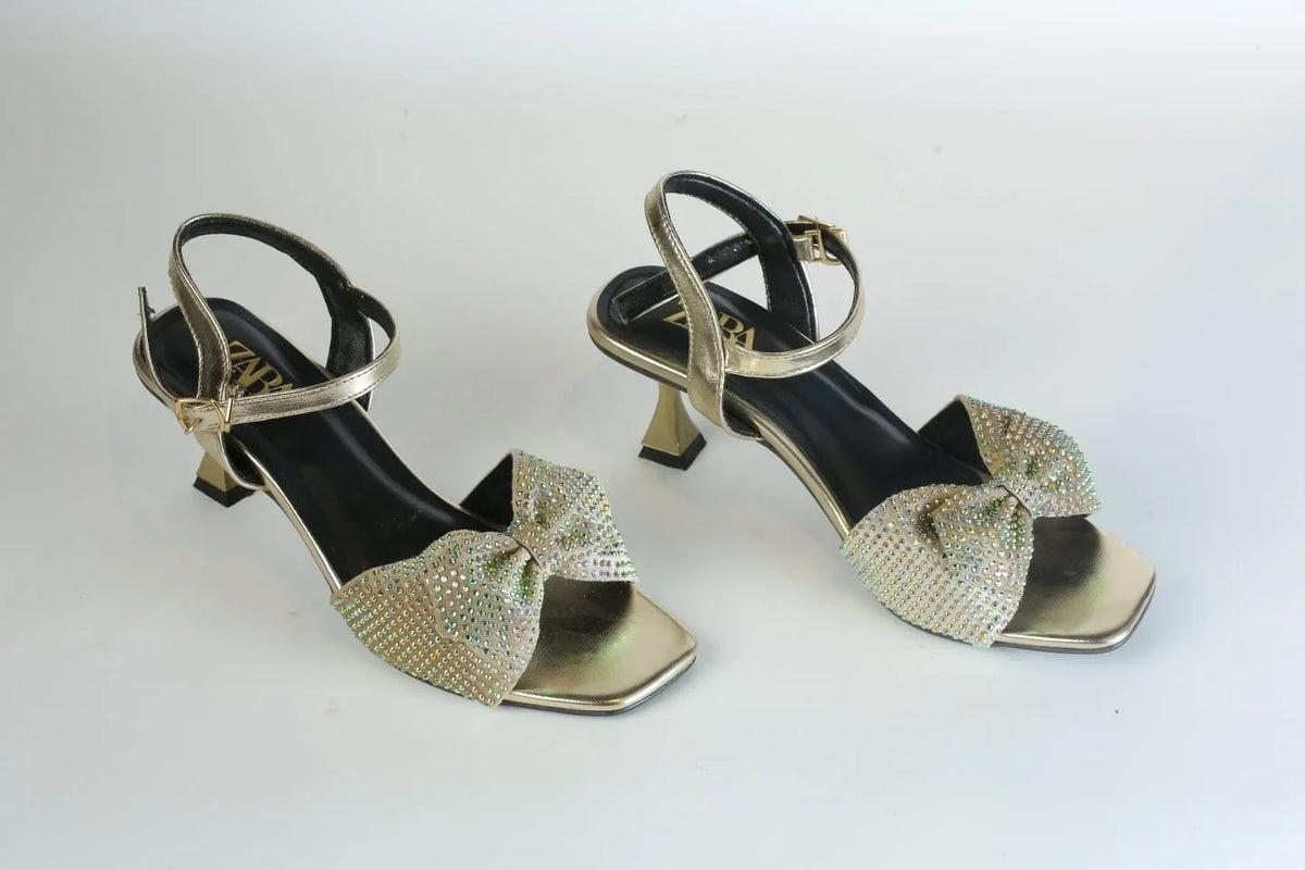 ZARA BOW FANCY SANDALS - GOLDEN