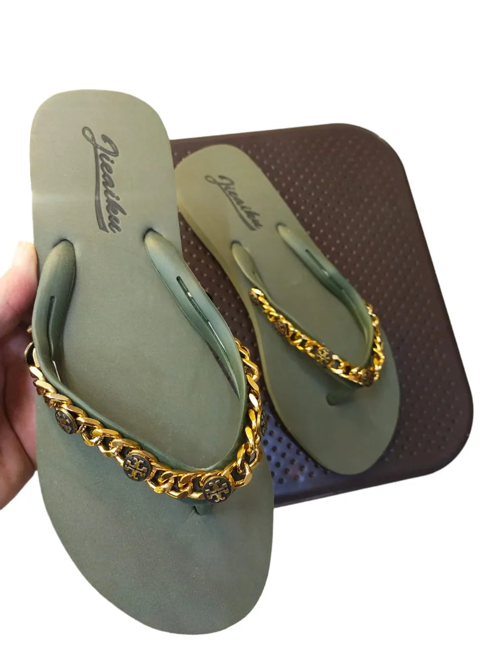 CHAIN EMBELLISHED FLIP FLOPS