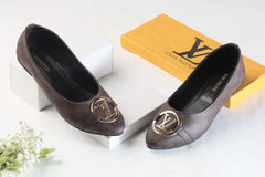 LV MONOGRAM FLAT PUMPS - BROWN CHEQUE