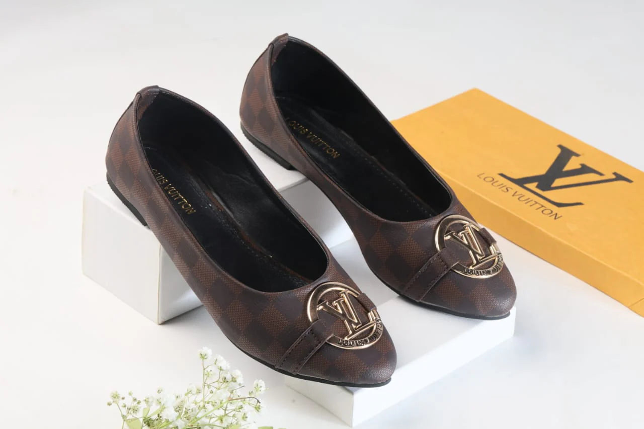 LV MONOGRAM FLAT PUMPS - BROWN CHEQUE