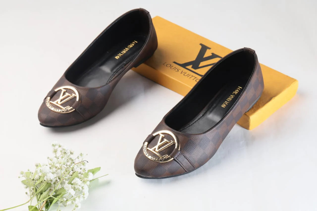 LV MONOGRAM FLAT PUMPS - BROWN CHEQUE