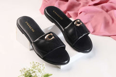 COACH METAL LOGO FLAT SLIDES - BLACK