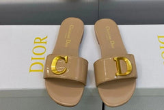 CHRISTIAN DIOR METAL LOGO CD SLIDES - BEIGE