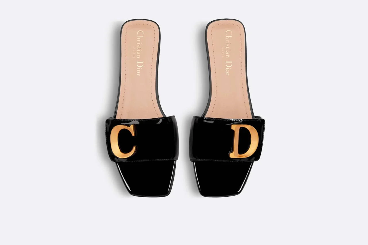 CHRISTIAN DIOR METAL LOGO CD SLIDES - BLACK