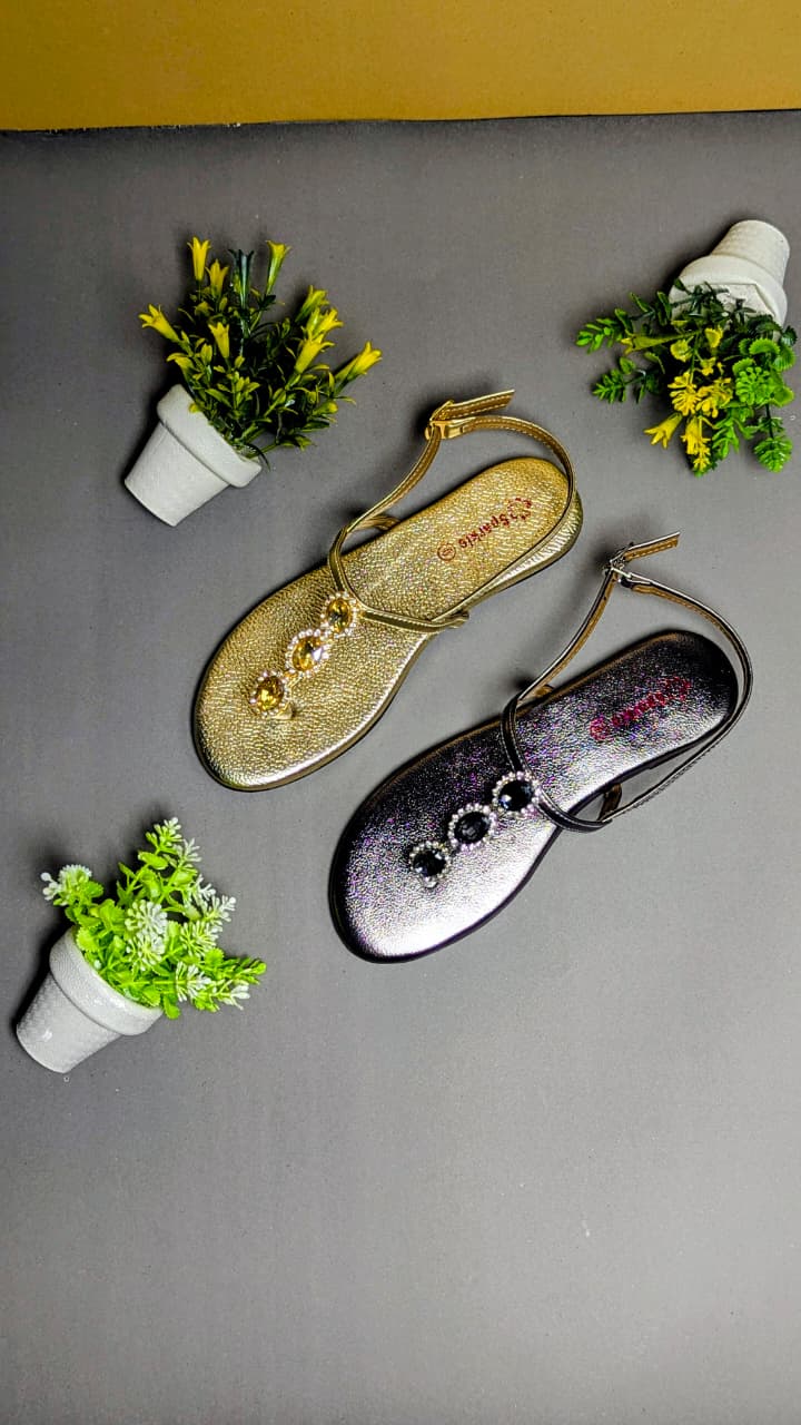 Step Aura | Gilded Jewel Flat Sandals