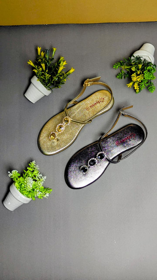 Step Aura | Gilded Jewel Flat Sandals
