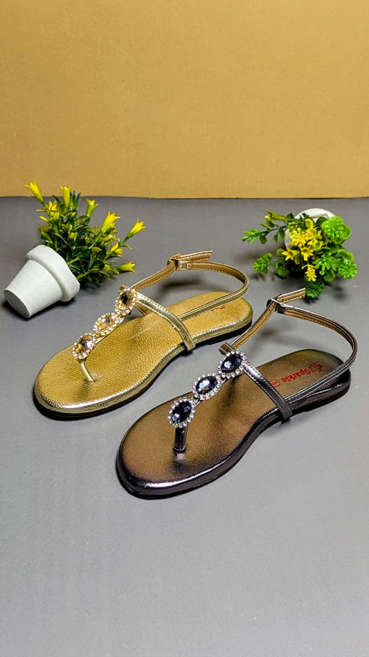 Step Aura | Gilded Jewel Flat Sandals